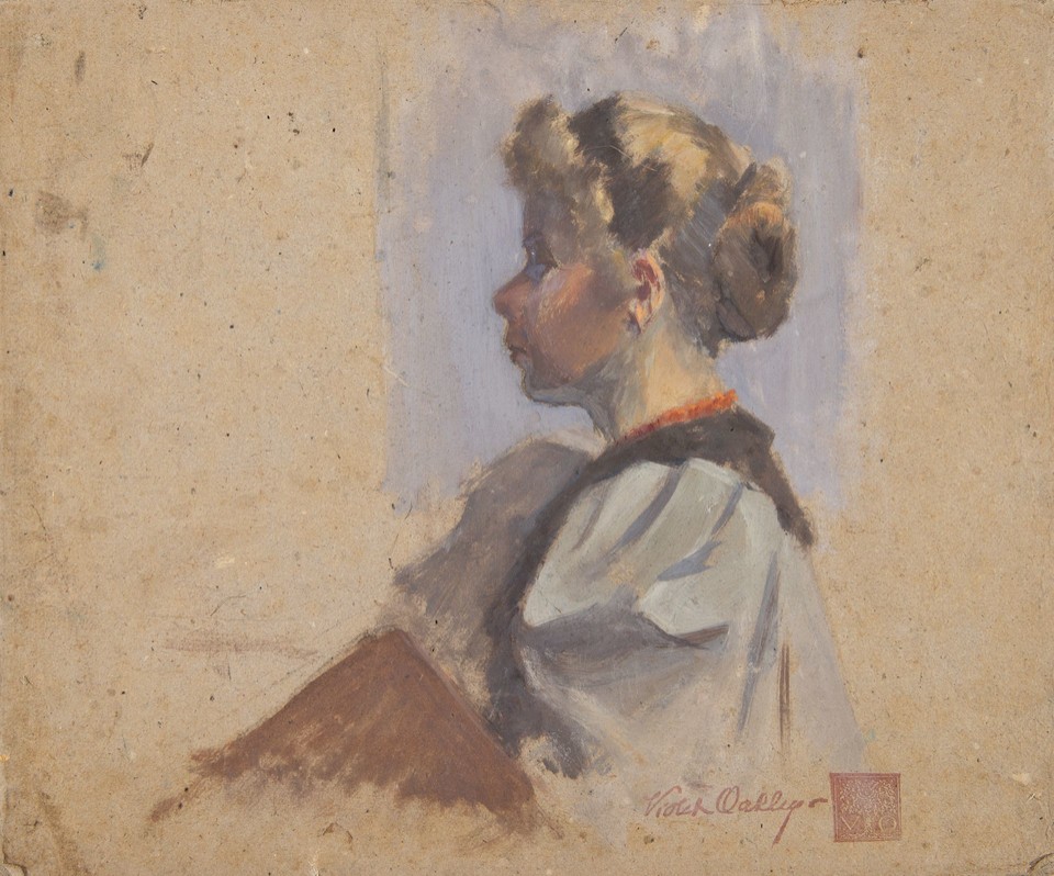 Portrait study of lady with red collar Image 1
