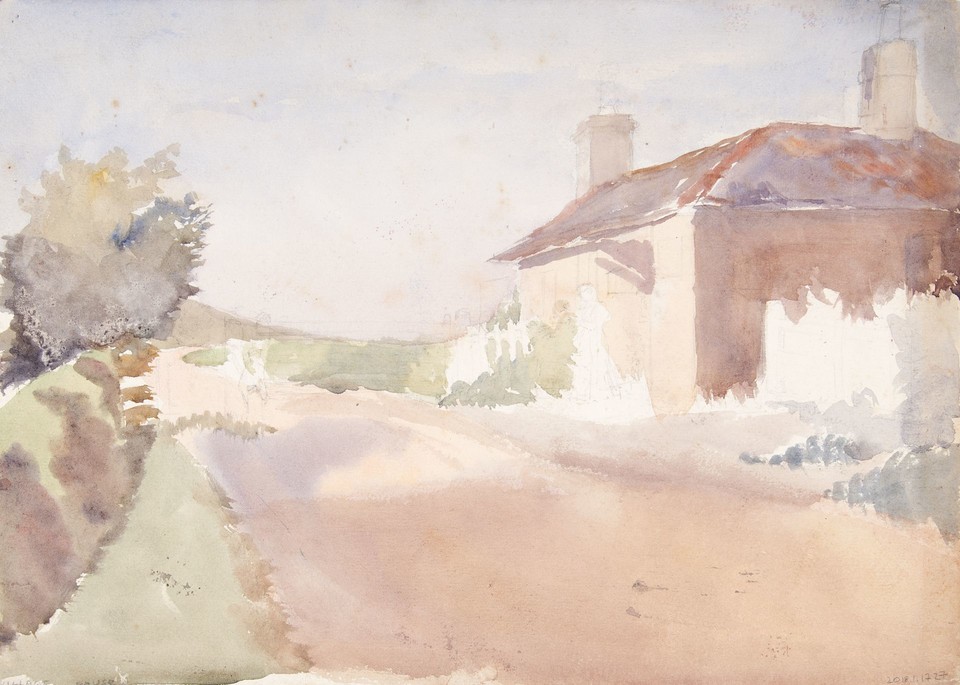 Study of landscape with village house and figures  Image 1