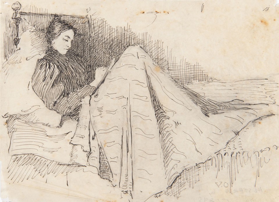 Portrait study of Hester writing in bed Image 1