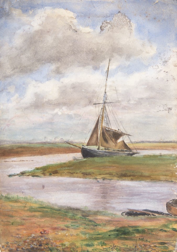 Beached sailboat in marshes Image 1