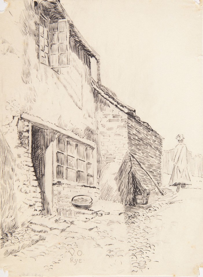 Thatched -Roof Cottage with Female Figure in Distance, Rye  Image 1