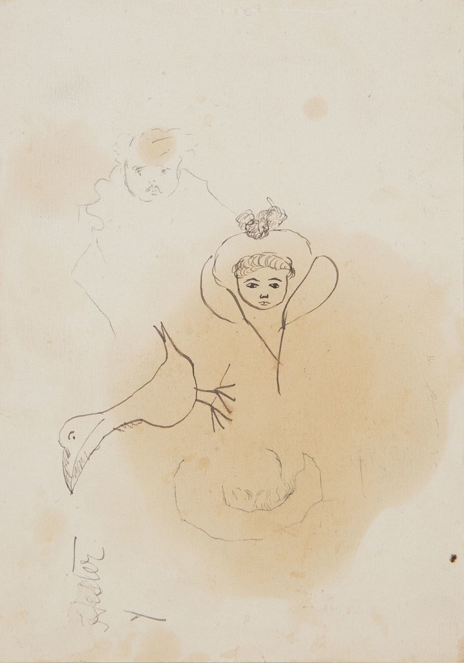Childlike studies of faces of infants and a bird, by Hester  ... Image 1