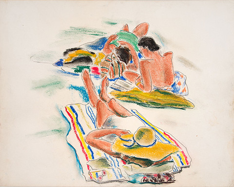 Ethel V. Ashton: Beach Scene (1945) Pastel on paper