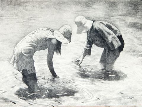 Jack Bookbinder: Untitled (Two Figures Standing in Water) (Undated) Lithography