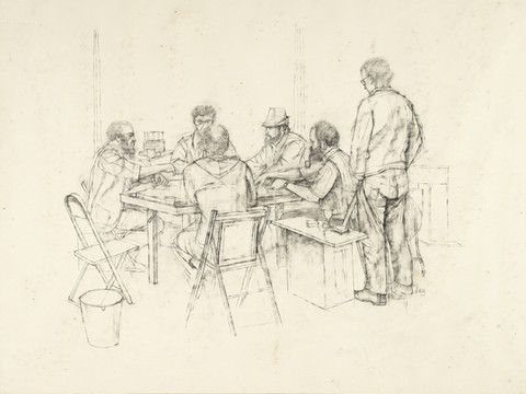 Larry Day: Poker Game (c. 1970) Graphite on paper