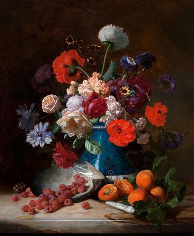 David Emil Joseph de Noter: Fruit and Flowers (19th century) Oil on canvas