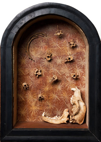 Thomas Durnell: Howl (1986) Skeleton fragments, wax paper, canvas, wood, plaster, paint