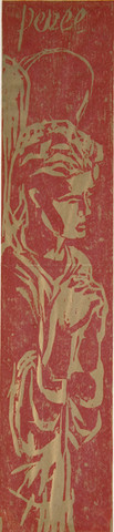 Homer Johnson: Peace (Undated) Woodcut in red on gilt paper