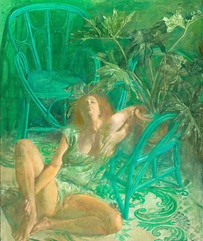 Ben Kamihira: Green Chairs (1975) Oil on canvas