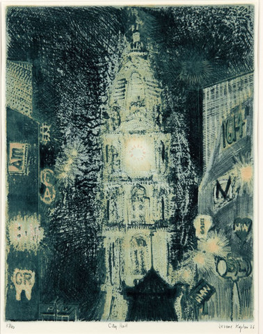 Jerome Kaplan: City Hall (1966) Two-color drypoint