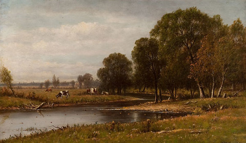 Charles W. Knapp: Landscape with Cattle, Minnehaha Creek (New Jersey) (Undated) Oil on canvas