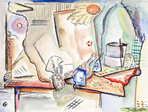 Bernard A. Kohn: Still Life with Shoes (1946) Watercolor on paper