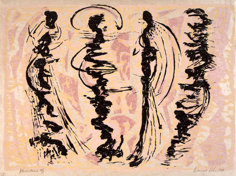 Bernard A. Kohn: Variations (1969) color on wood engraving with gouache