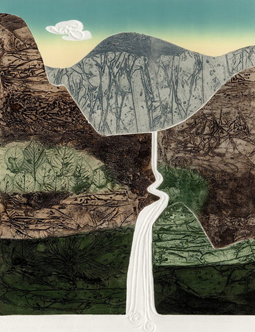 Naomi Charles Limont: Yosemite Falls (1973) Collograph