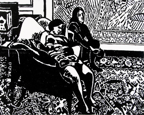 Mitzi Melnicoff: Two Young Women (c. 1965) Woodcut