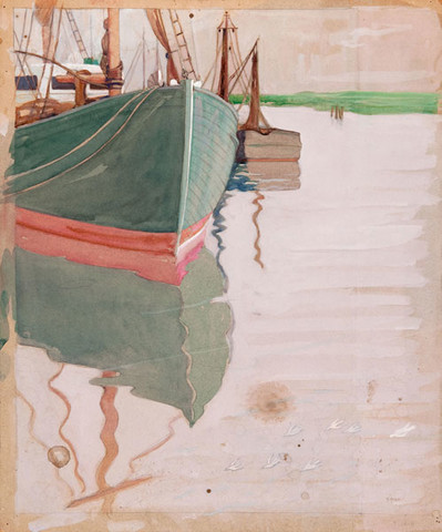 Mildred Bunting Miller: Green Boat (Undated) Opaque watercolor