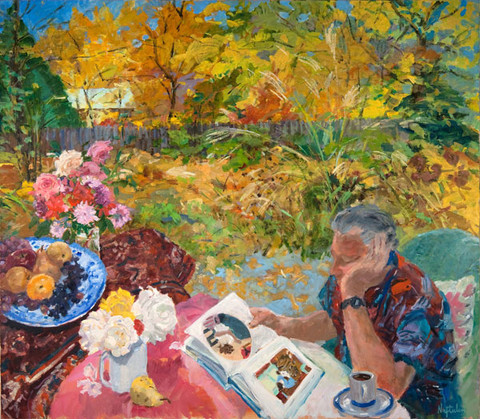 Rose Naftulin: Reading Vuillard in the Garden (1995) Oil on linen