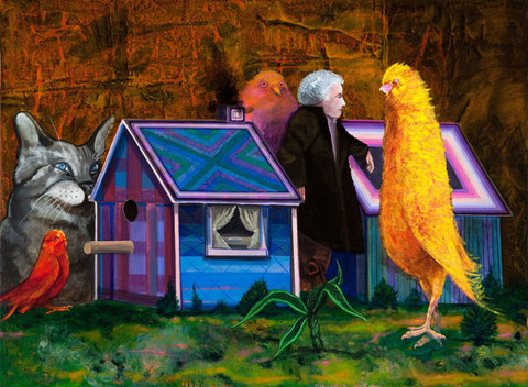 Peter Paone:  Bird Buying a House (1973) Acrylic on canvas