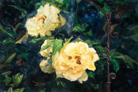 Eileen Goodman: Peonies (1991) Watercolor on Arches paper