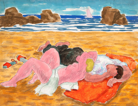 Salvatore Pinto: Lovers on a Beach (c. 1940) Watercolor and charcoal on paper