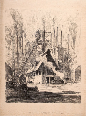 Herbert Pullinger: Blast Furnace - Bethlehem Street Co. - World War I (1917) Lithograph on laid paper