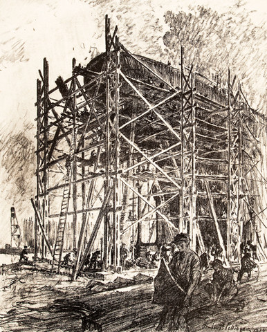 Herbert Pullinger: Building Ships (1917) Lithography