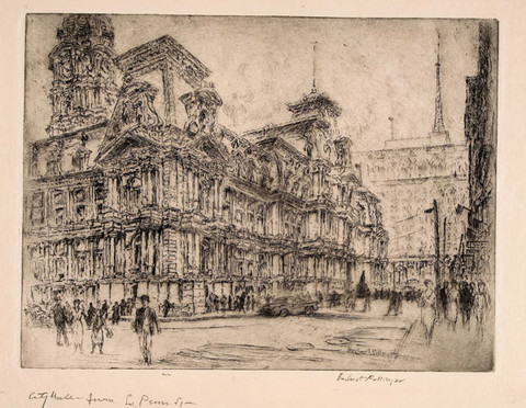 Herbert Pullinger: City Hall - From South Penn Station (Undated) Etching on wove paper