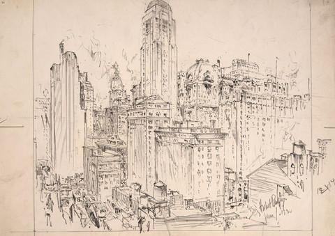 Herbert Pullinger: Philadelphia Skyline (1930) Pencil on wove paper