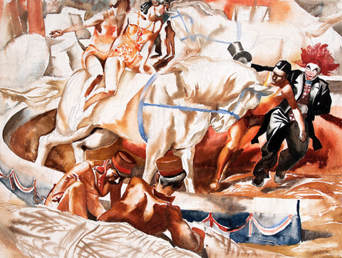 Robert Riggs: Trained Horse Act (Undated) Watercolor
