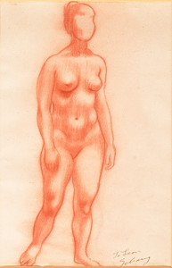 Saul Schary: Standing Female Nude () Conte on paper 