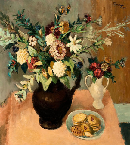 Albert B. Serwazi: Flowers in a Brown Vase (1951) Oil on canvas