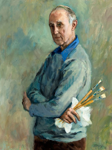 Albert B. Serwazi: Artist with Brushes (1980) Oil on canvas