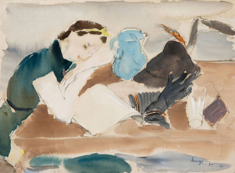 Albert Serwazi: Model Resting (1937) Watercolor sketch
