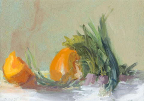Stuart Shils: Still Life with Melon and Beets (1983) Oil on paper