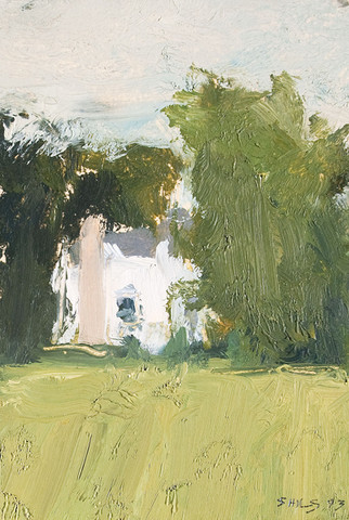 Stuart Shils: [Untitled Landscape with House] (1993) Oil on board