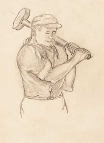 Leon Sitarchuk: Sketchbook Study of a Laborer (late 1930s) Graphite