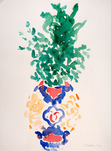 Harry Soviak: [Vase with Greens] (1976) Watercolor on paper