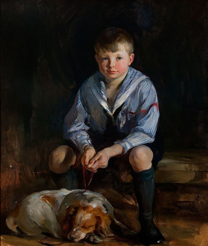 Alice Kent Stoddard: Portrait of David Gates with Dog (Undated) Oil on canvas