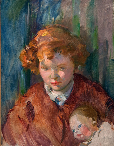 Alice Kent Stoddard: Red-Headed Girl with a Doll (Date unknown) Oil on canvas