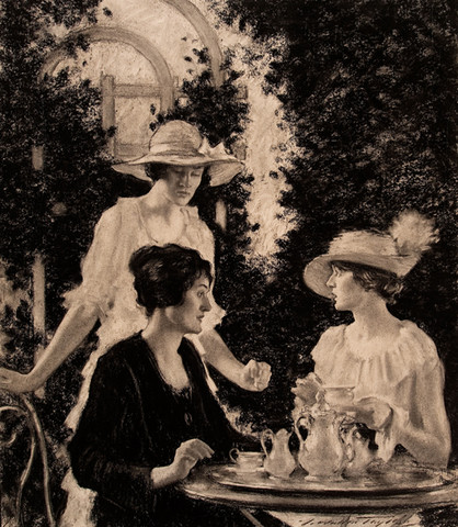 F. Walter Taylor: Afternoon Tea (Undated) Charcoal drawing