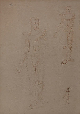 Franklin Watkins: [studies of a male nude model] (Undated) Pen and brown ink on Arches France paper