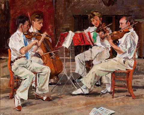 Catharine Wharton Morris Wright: The Curtis Quartet Rehearsal (1935) Oil on canvas